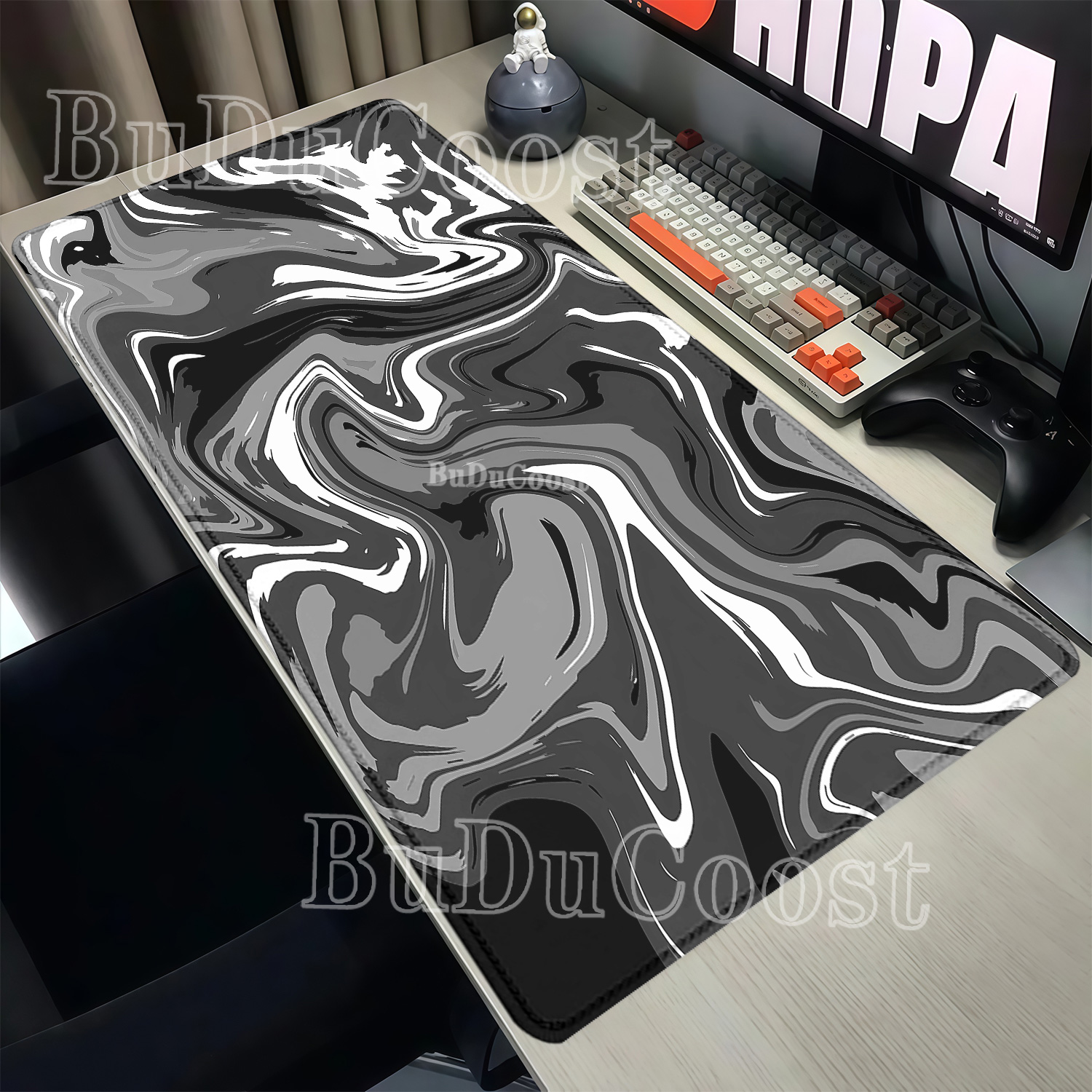 Gaming Keyboard Typewriter - black and white Strata Liquid fluid