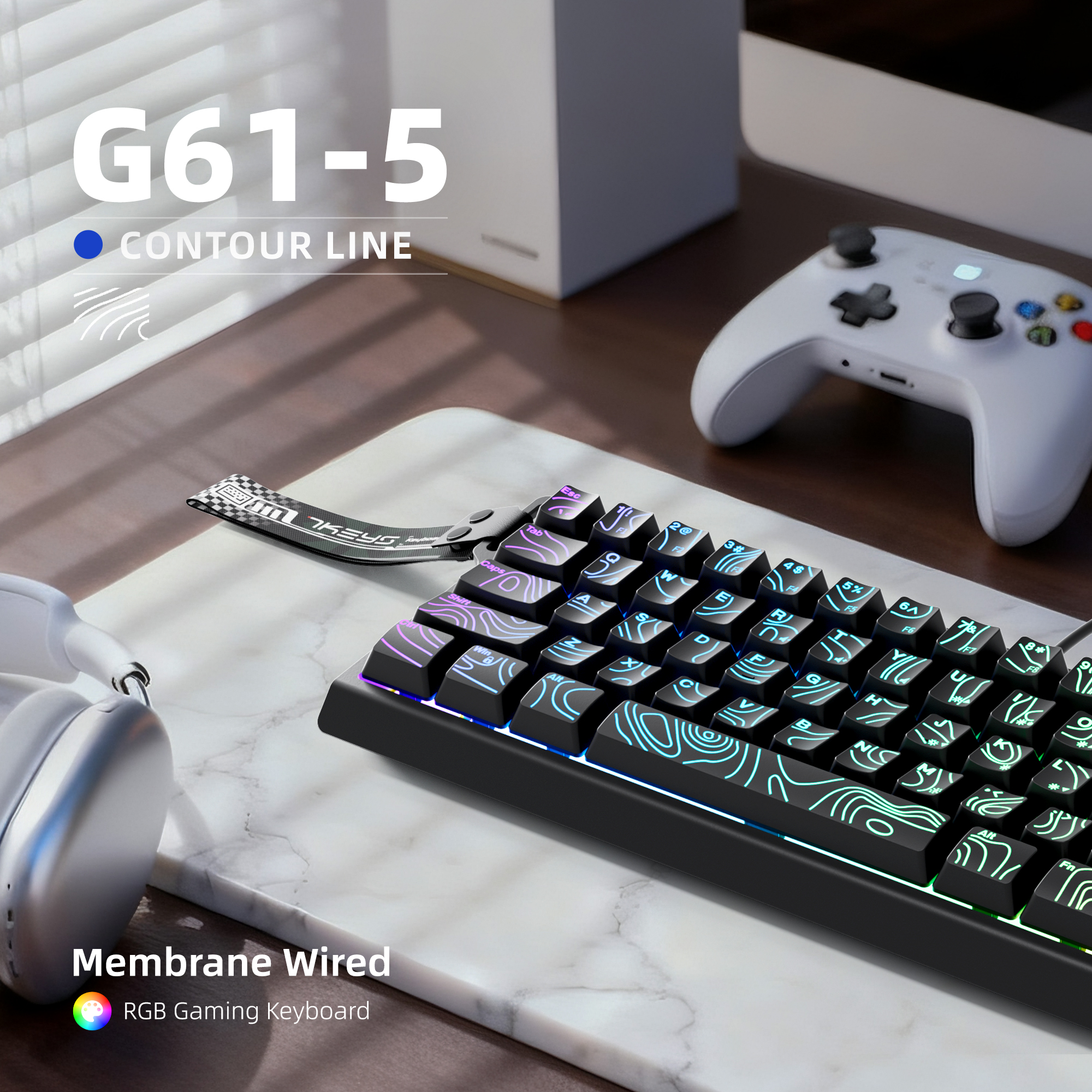 Gaming Keyboard 1 Hand - 60% wired game keyboard, RGB backlight,