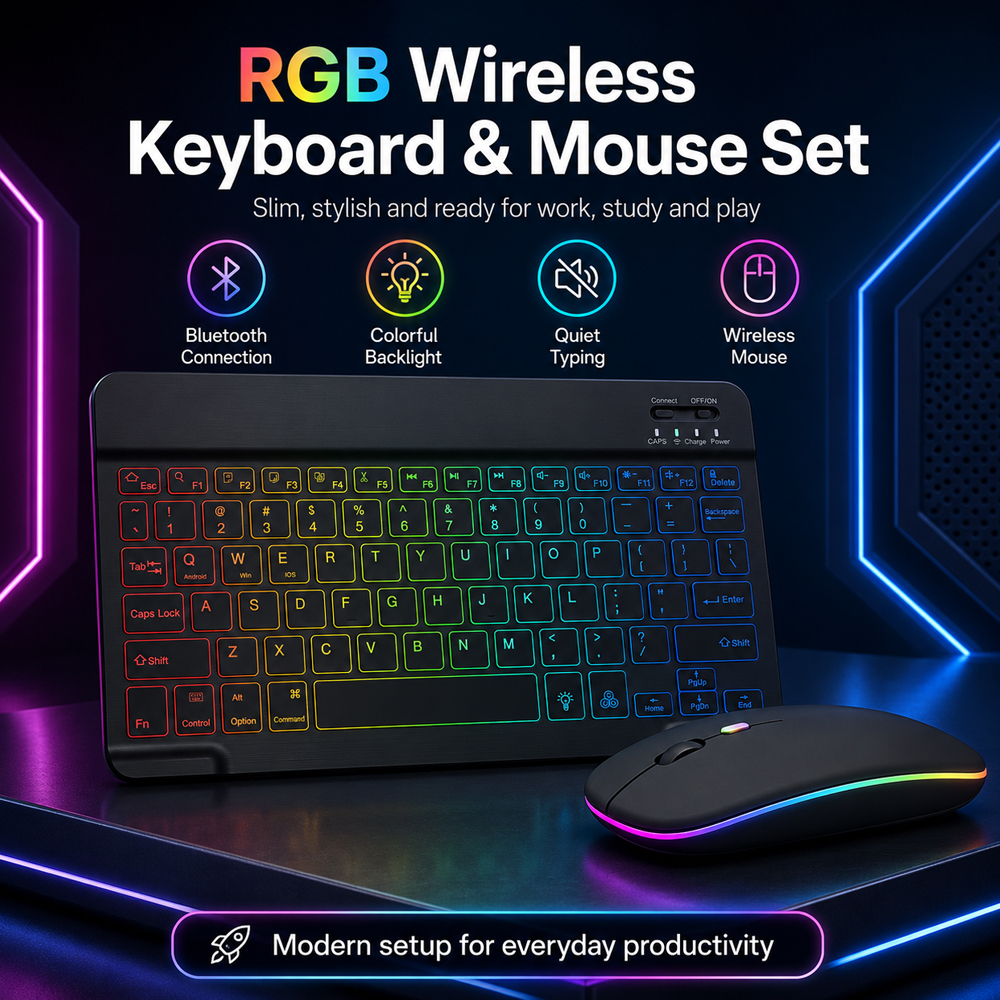 New Ultra Slim Portable 7 Colo - Gaming Keyboard Mouse Wireless incelemesi ve fiyatı