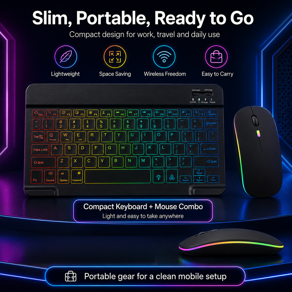 New Ultra Slim Portable 7 Colo - Gaming Keyboard Mouse Wireless incelemesi ve fiyatı