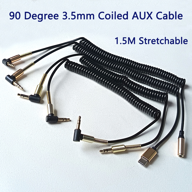 1PC 90 Degree 3.5mm 1.5M Coile - Coiled Usb Cable incelemesi ve fiyatı